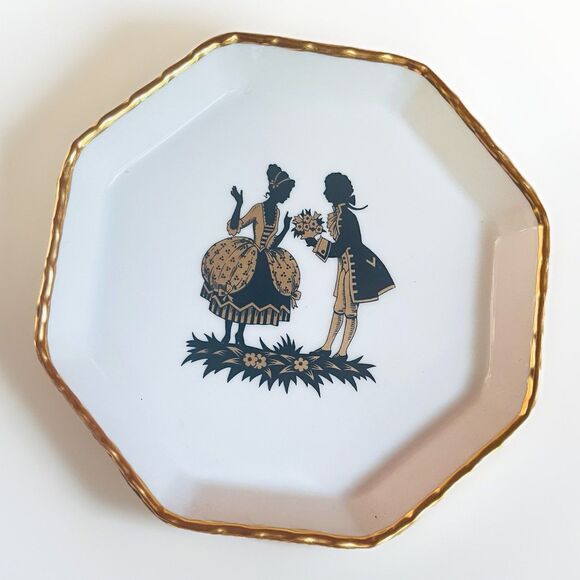 Fürstenberg Germany Silhouette Plate Courting Couple 4.75" Octagon Gold Trim VTG - Picture 2 of 9